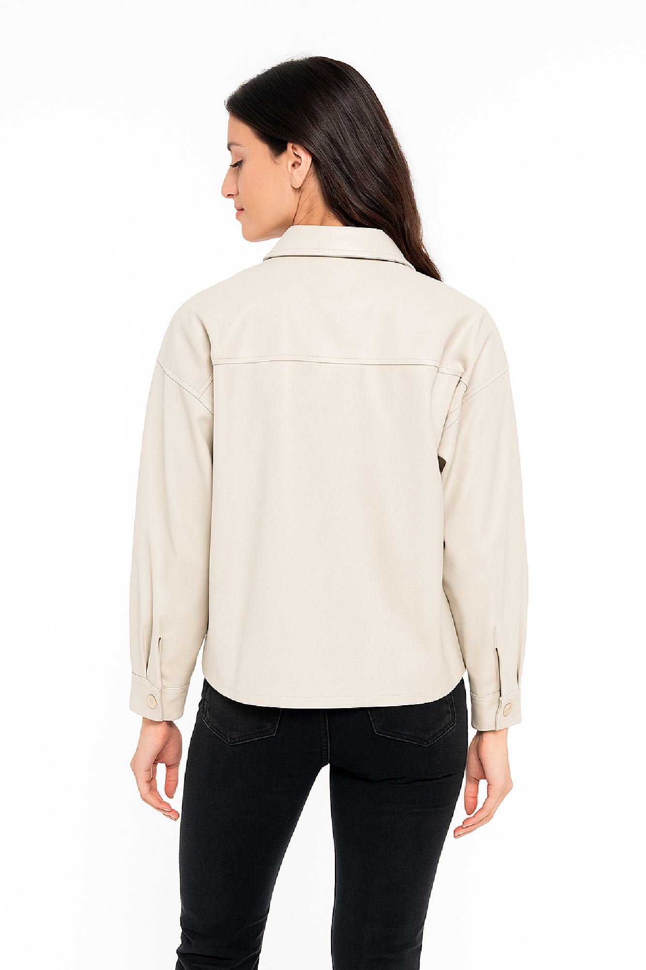 Picture of Short Faux Leather Jacket with Button Closure