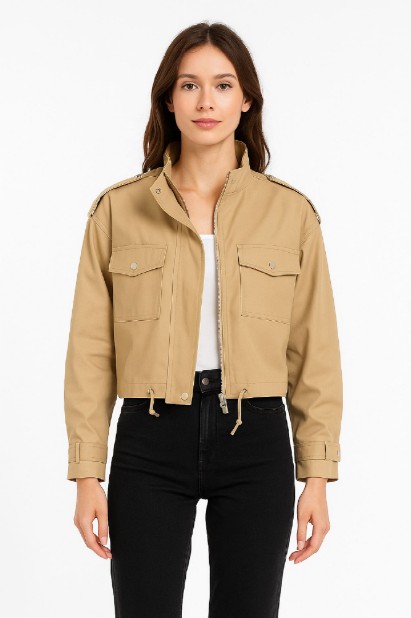 Picture of Short Utility Jacket with Pockets and Button Details