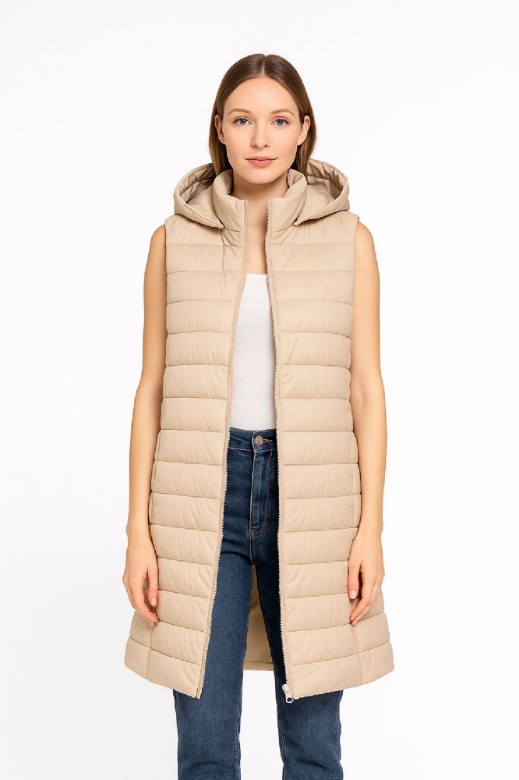 Picture of Long Quilted Puffer Vest with Hood