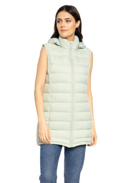 Picture of Long Quilted Puffer Vest with Hood