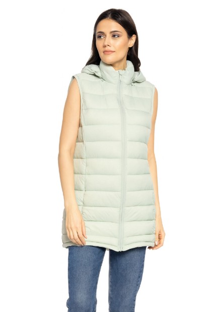 Picture of Long Quilted Puffer Vest with Hood