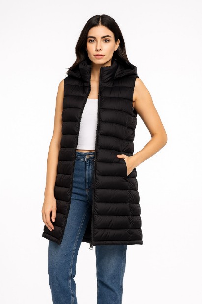 Picture of Long Quilted Puffer Vest with Hood
