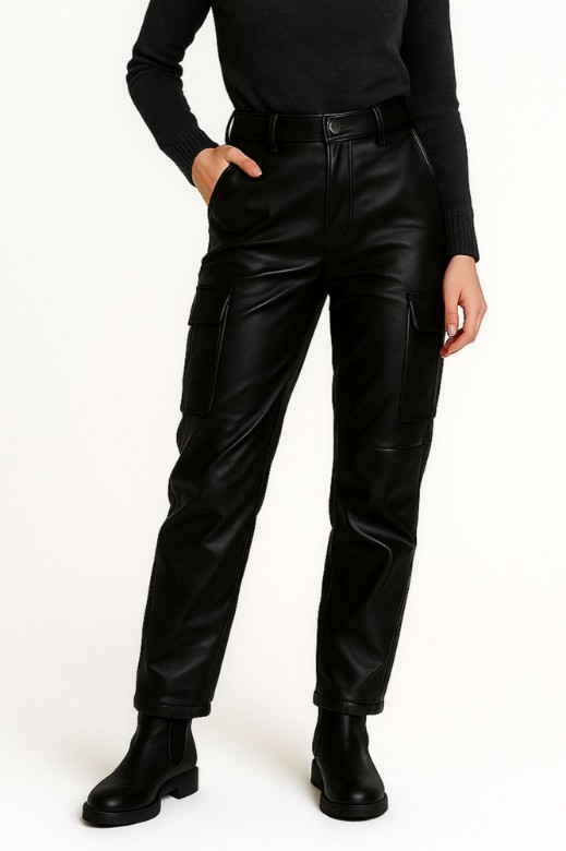 Picture of Faux Leather Cargo Jogger Pants