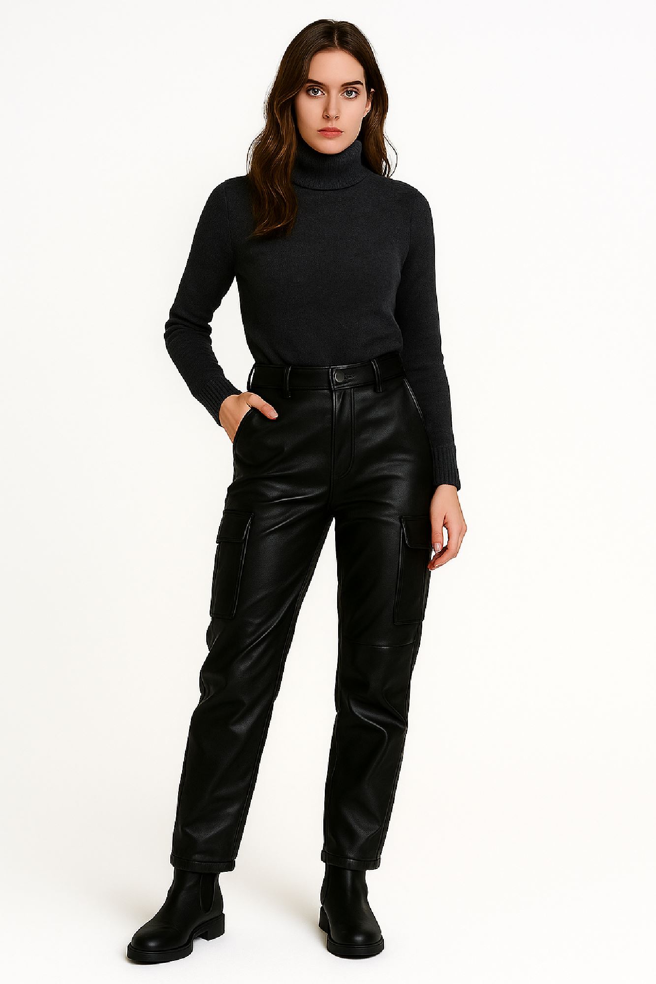 Picture of Faux Leather Cargo Jogger Pants