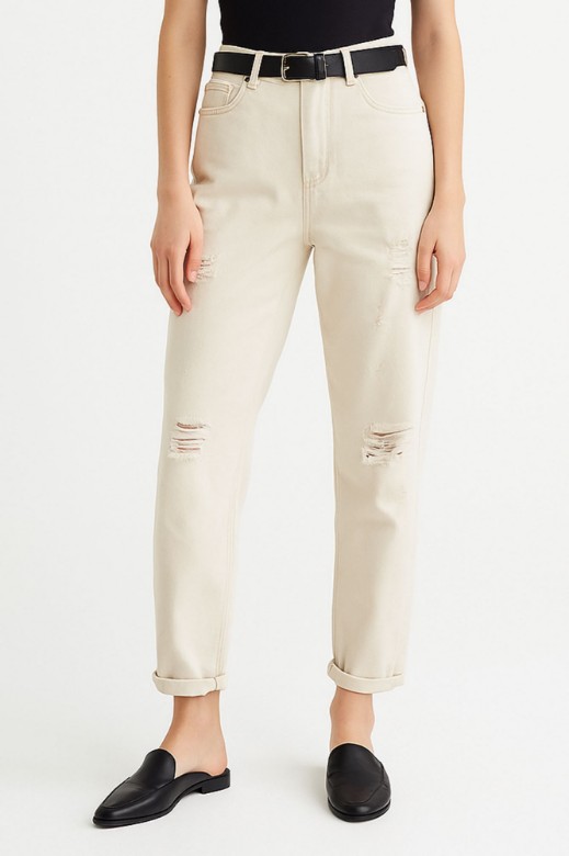 Picture of High-Waisted Mom-Fit Pants with Ripped Detail