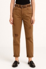 Picture of High-Waisted Mom-Fit Pants with Ripped Detail