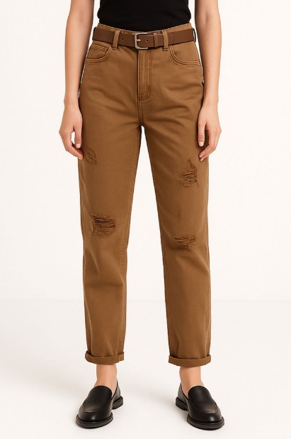 Picture of High-Waisted Mom-Fit Pants with Ripped Detail