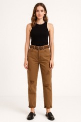 Picture of High-Waisted Mom-Fit Pants with Ripped Detail