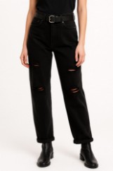 Picture of High-Waisted Mom-Fit Pants with Ripped Detail