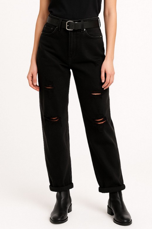 Picture of High-Waisted Mom-Fit Pants with Ripped Detail