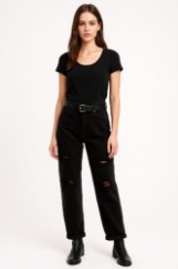 Picture of High-Waisted Mom-Fit Pants with Ripped Detail