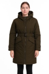 Picture of Long Puffer Coat with Belt & Hood