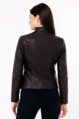 Picture of Faux Leather Biker Jacket with Stand-Up Collar