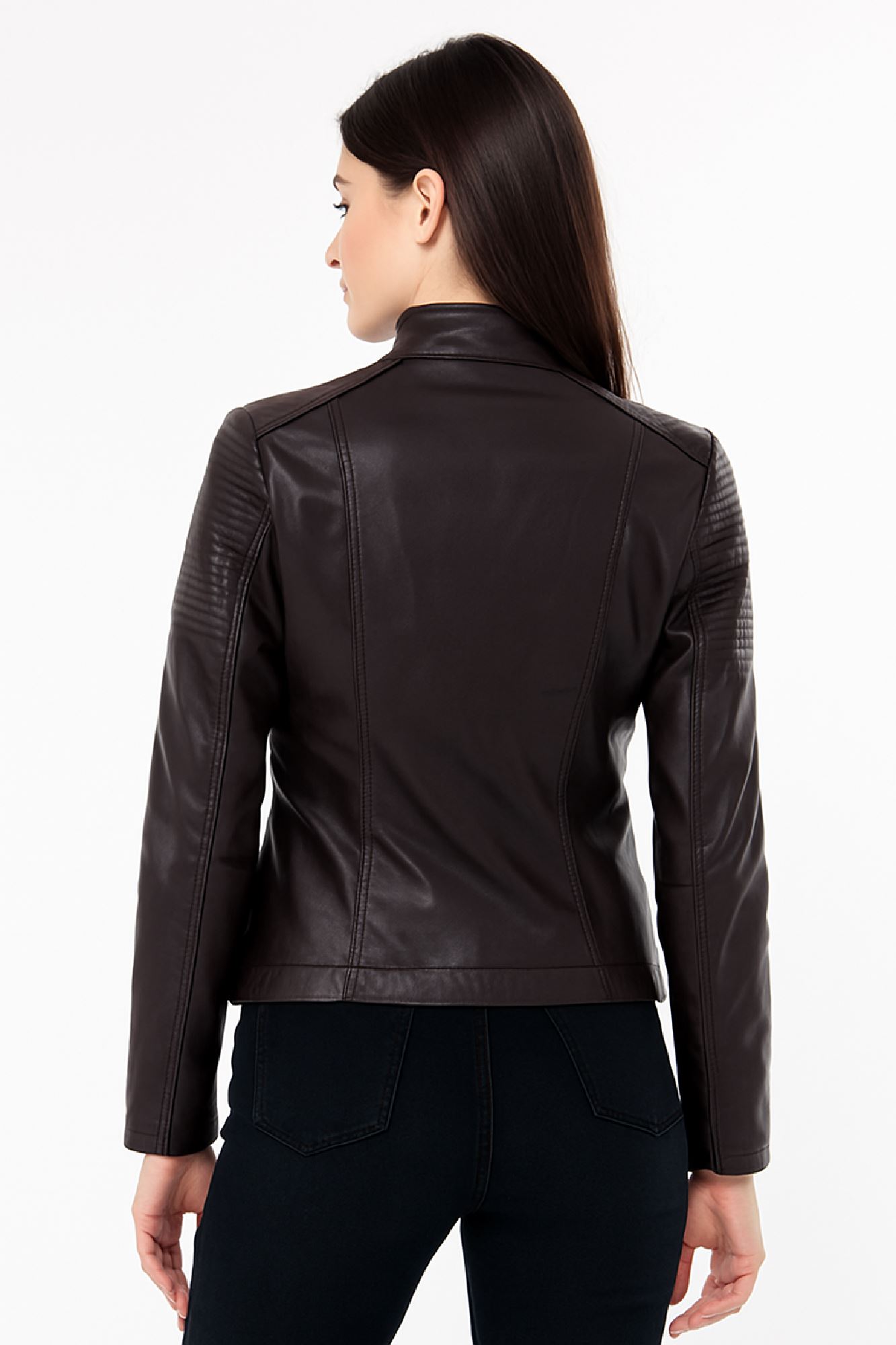 Picture of Faux Leather Biker Jacket with Stand-Up Collar