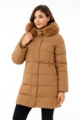 Picture of Long Puffer Jacket with Fur Detail