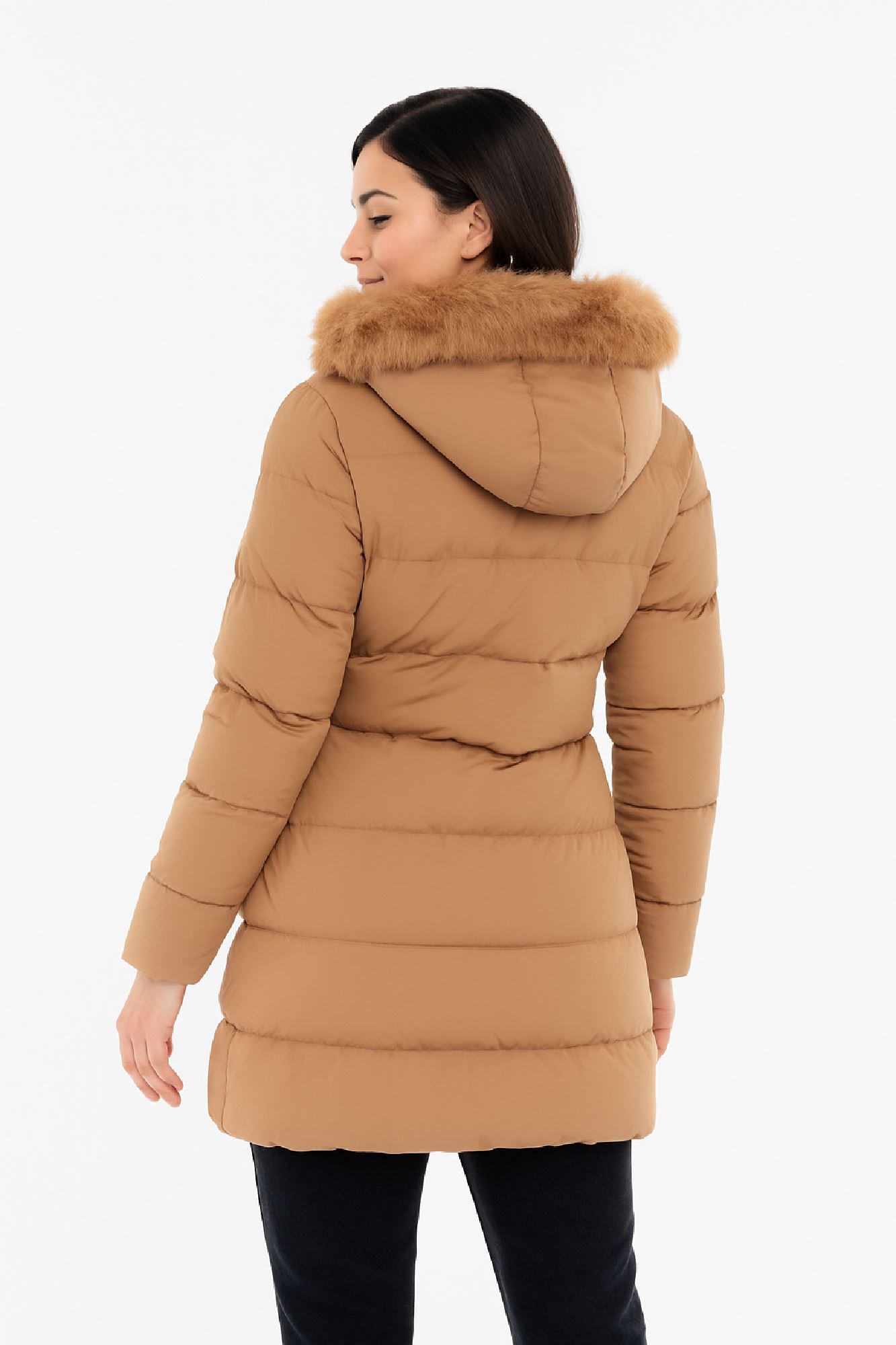 Picture of Long Puffer Jacket with Fur Detail