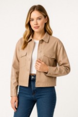 Picture of Short Faux Leather Jacket with Front Pockets