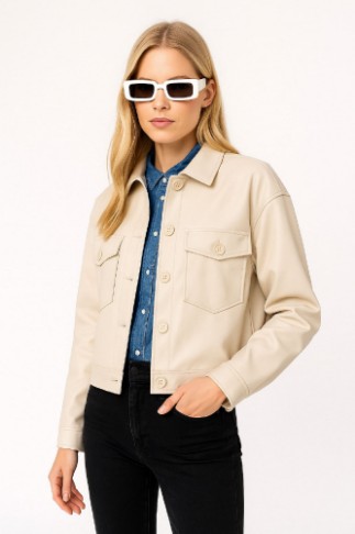Picture of Short Faux Leather Jacket with Front Pockets