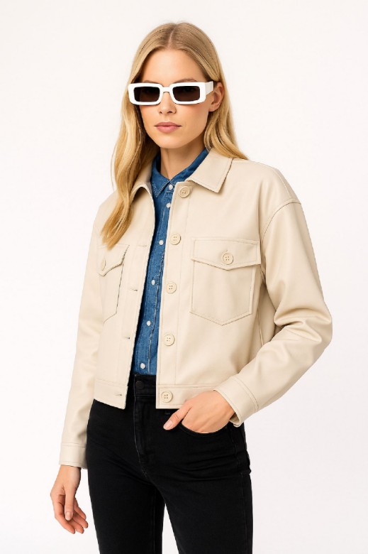 Picture of Short Faux Leather Jacket with Front Pockets