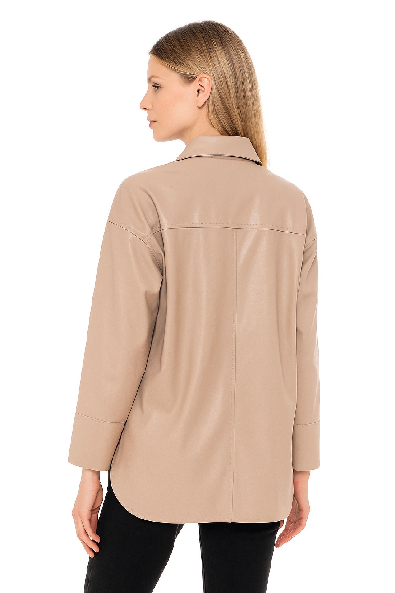Picture of Faux Leather Overshirt with Front Pockets

