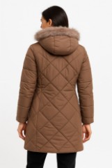 Picture of Long Quilted Coat with Faux Fur Hood