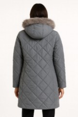 Picture of Long Quilted Coat with Faux Fur Hood