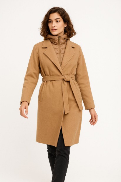 Picture of Two-Texture Belted Coat with Inner Vest