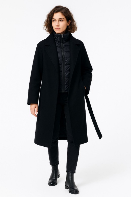 Picture of Two-Texture Belted Coat with Inner Vest