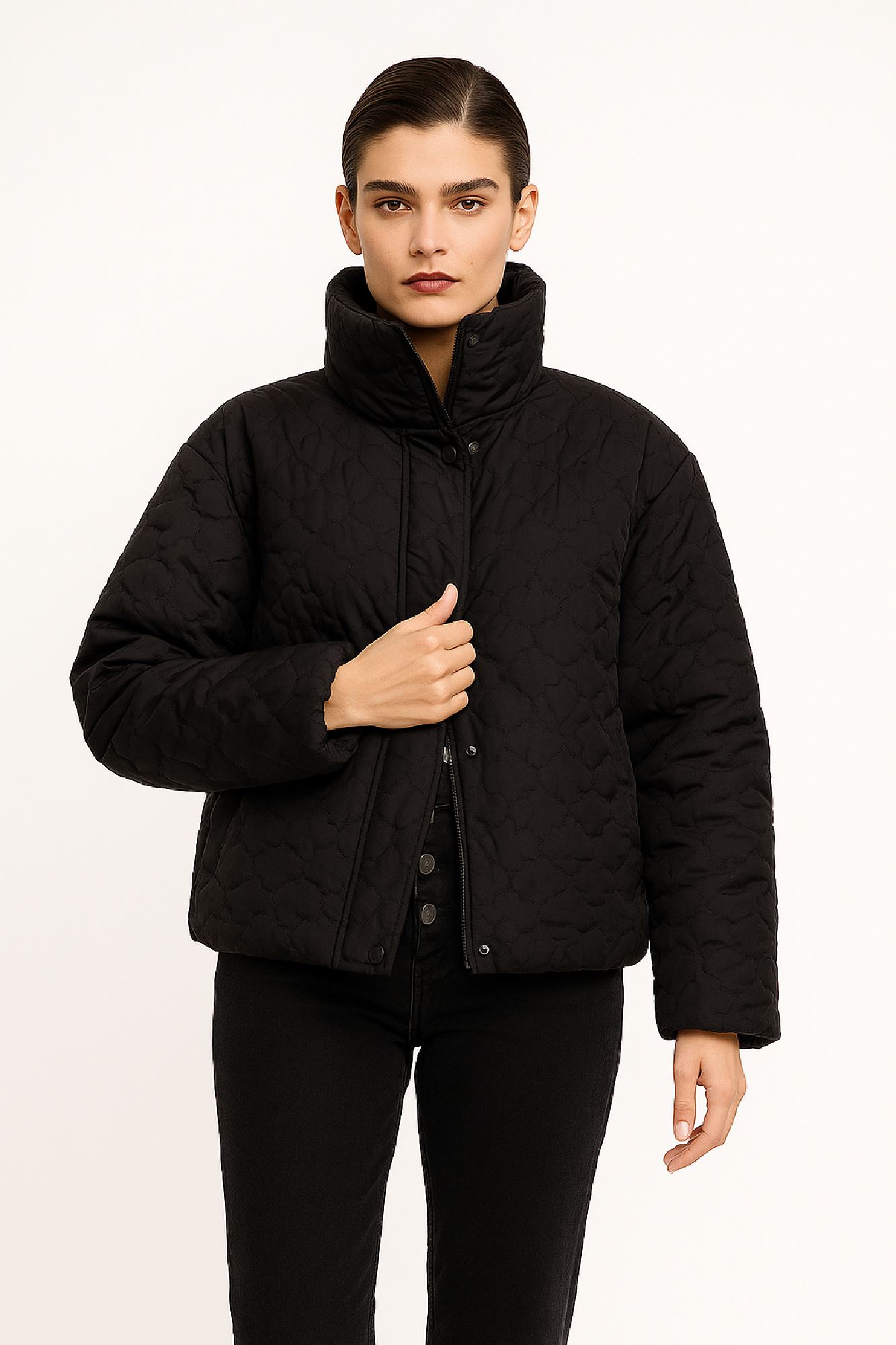 Picture of Short Quilted Puffer Jacket with High Collar