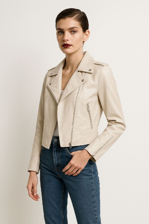 Picture of Cropped Moto Jacket with Metallic Details