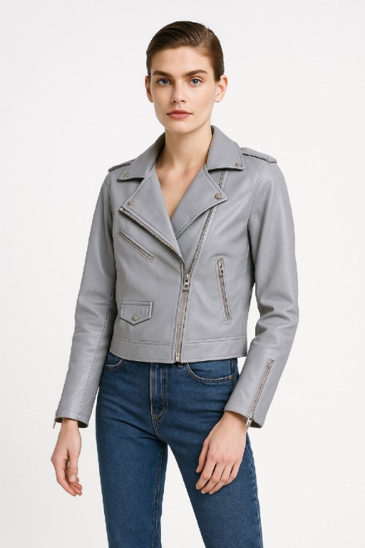 Picture of Cropped Moto Jacket with Metallic Details