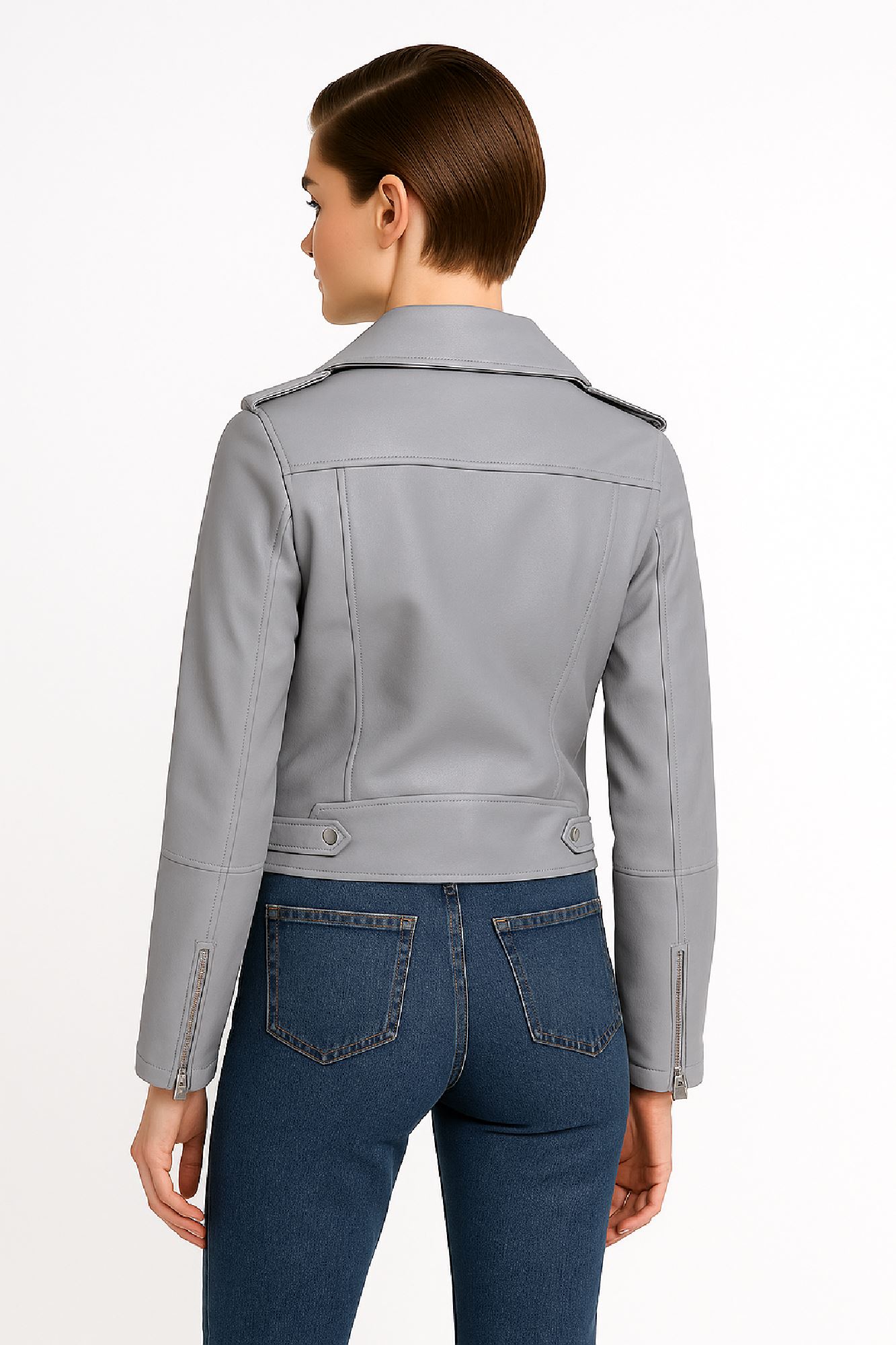 Picture of Cropped Moto Jacket with Metallic Details