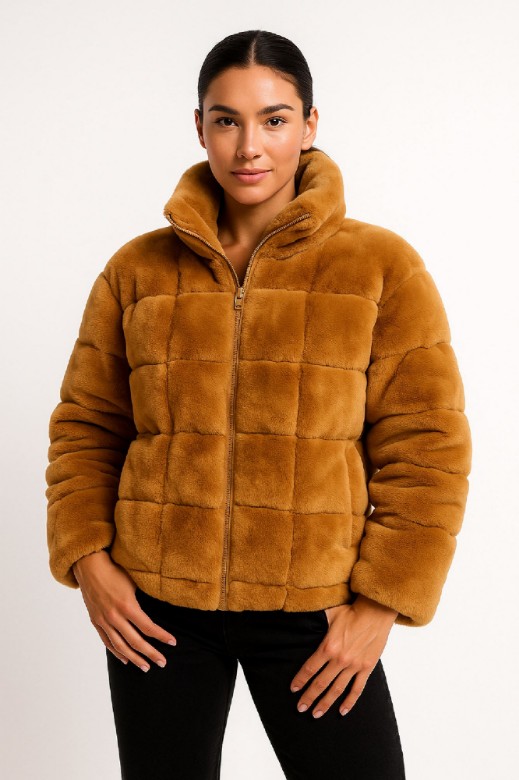Picture of Short Faux-Fur Jacket with Textured Panel Design