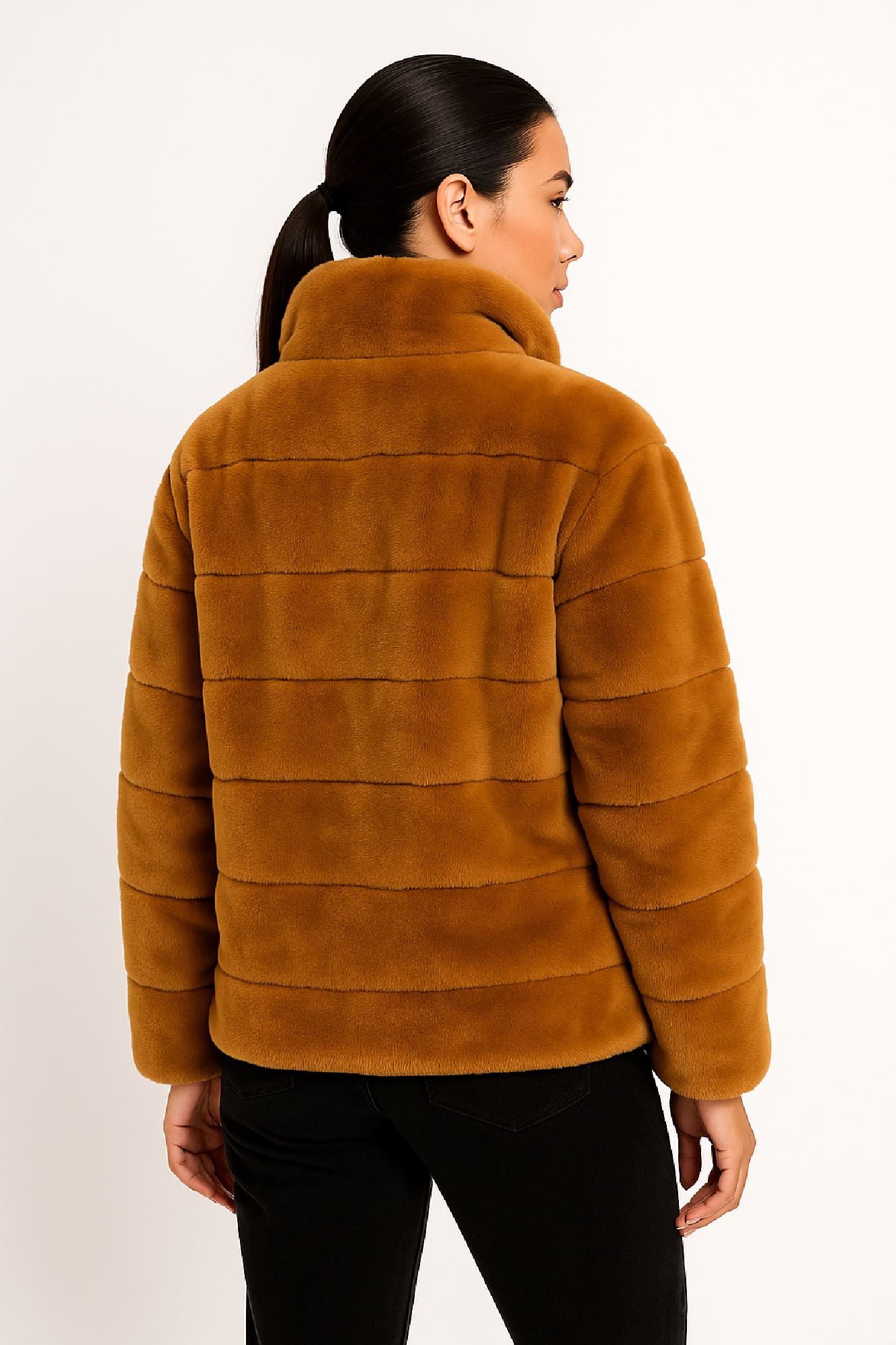 Picture of Short Faux-Fur Jacket with Textured Panel Design