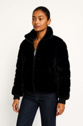 Picture of Short Faux-Fur Jacket with Textured Panel Design