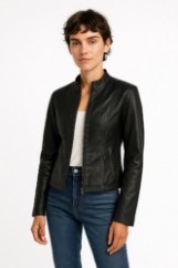 Picture of Minimal Leather Jacket with Stand-Up Collar