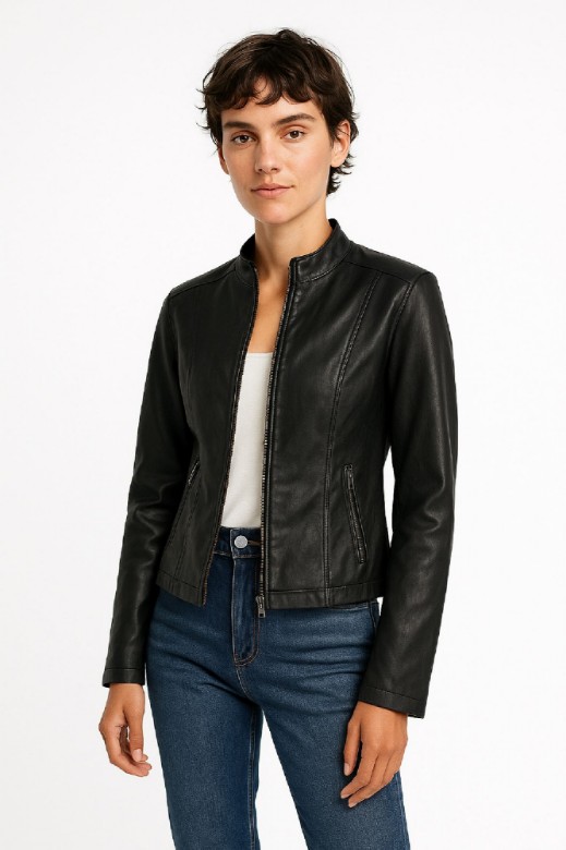 Picture of Minimal Leather Jacket with Stand-Up Collar