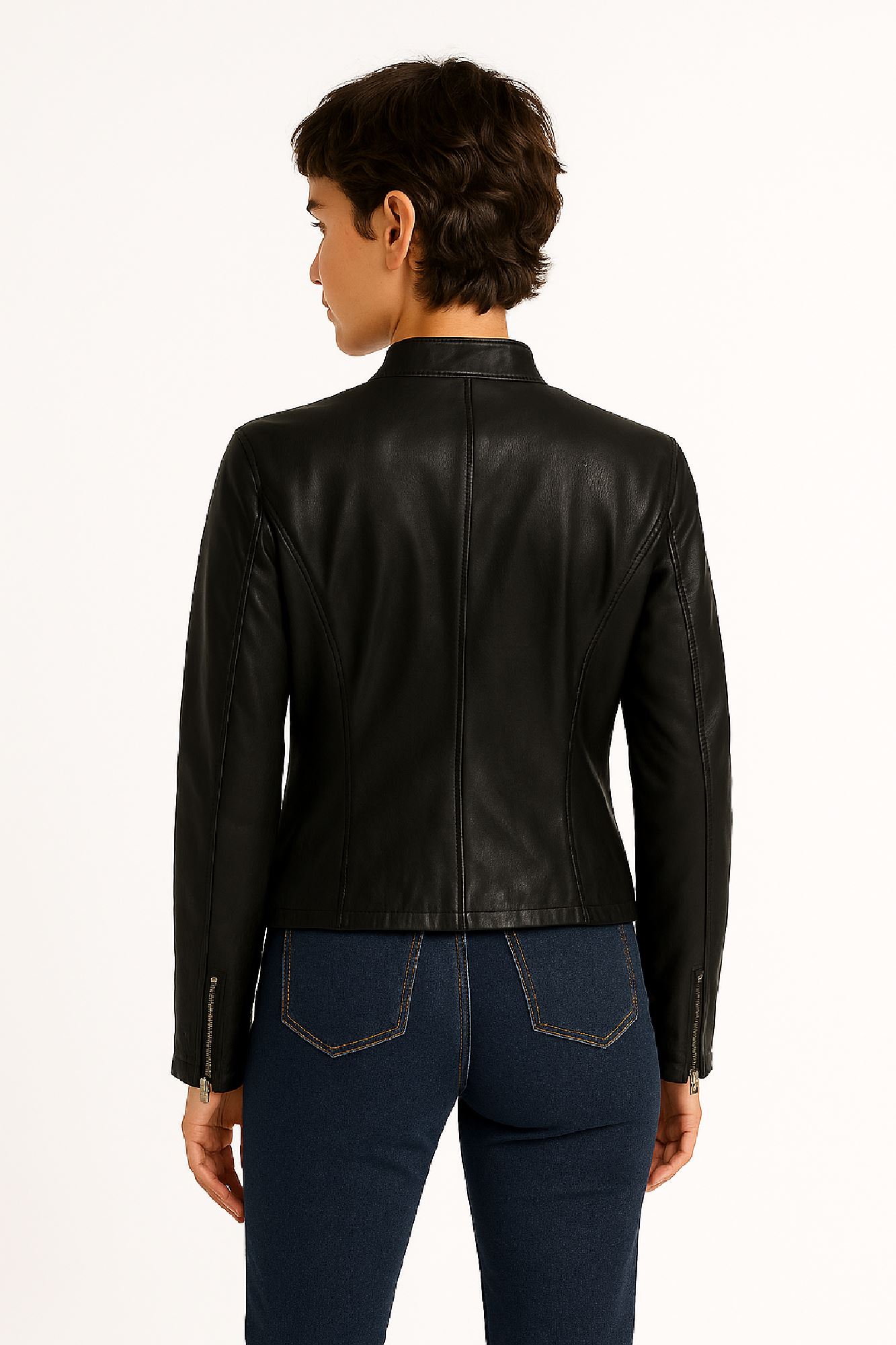 Picture of Minimal Leather Jacket with Stand-Up Collar