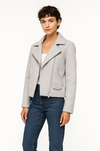 Εικόνα της b'Κοντό Μάλλινο Jacket με Ασύμμετρο Κλείσιμο