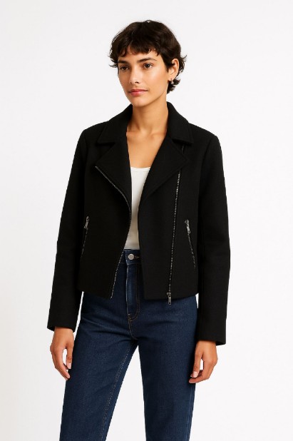 Εικόνα της b'Κοντό Μάλλινο Jacket με Ασύμμετρο Κλείσιμο