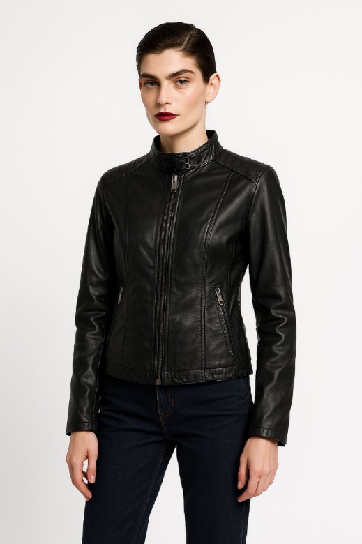 Picture of Moto Leather Jacket with High Collar