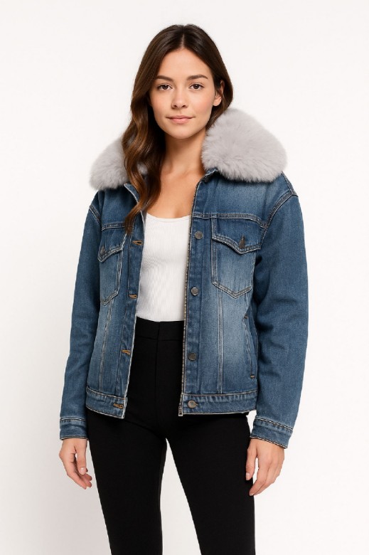 Picture of Denim Jacket with Plush Faux Fur Collar