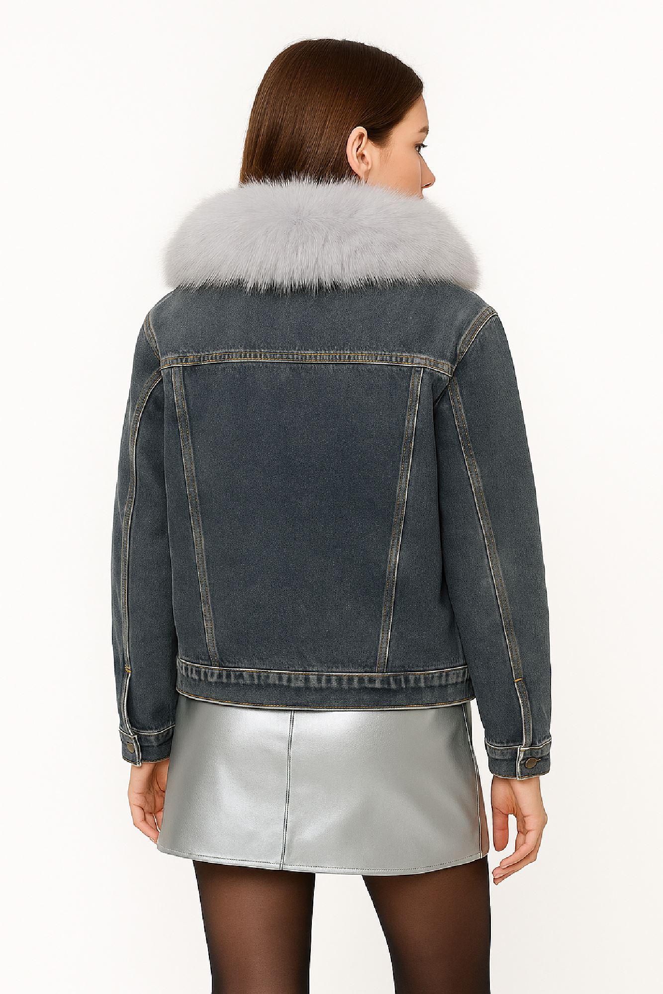 Picture of Denim Jacket with Plush Faux Fur Collar