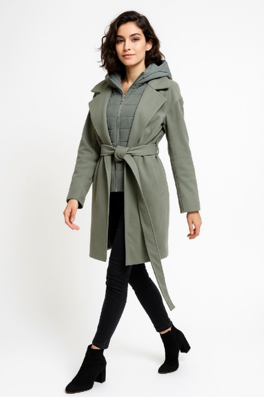Picture of Long Textured Coat with Belt Detail