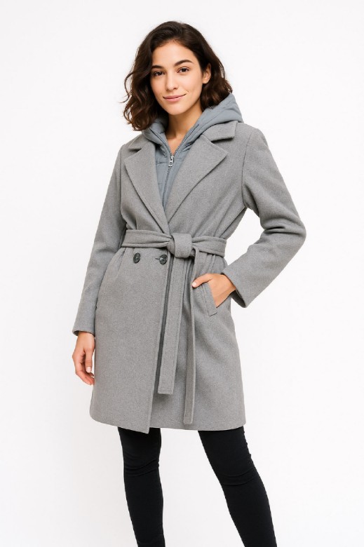 Picture of Long Textured Coat with Belt Detail