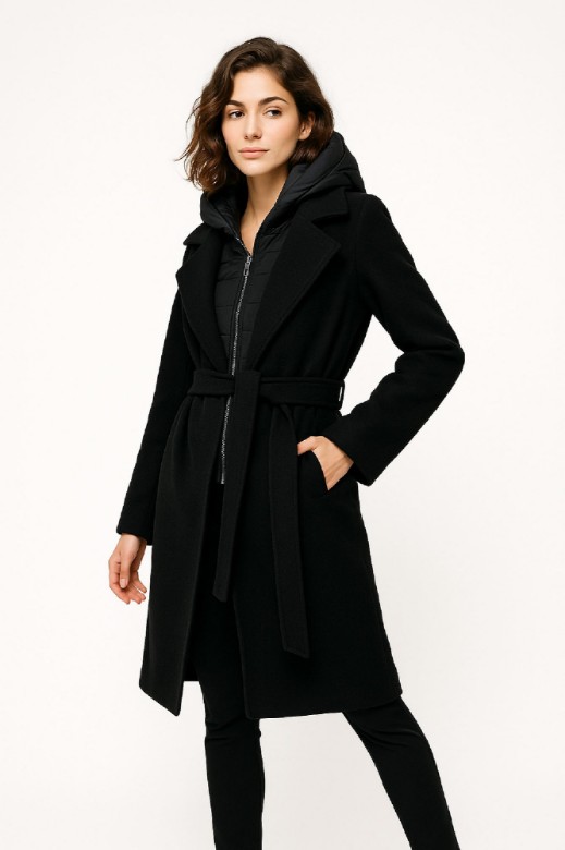 Picture of Long Textured Coat with Belt Detail