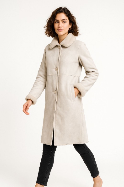 Picture of Long Faux-Fur Coat with Zipper & Collar