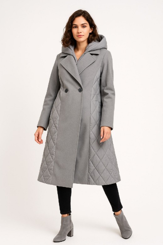 Picture of Long Quilted Belted Coat with Hood