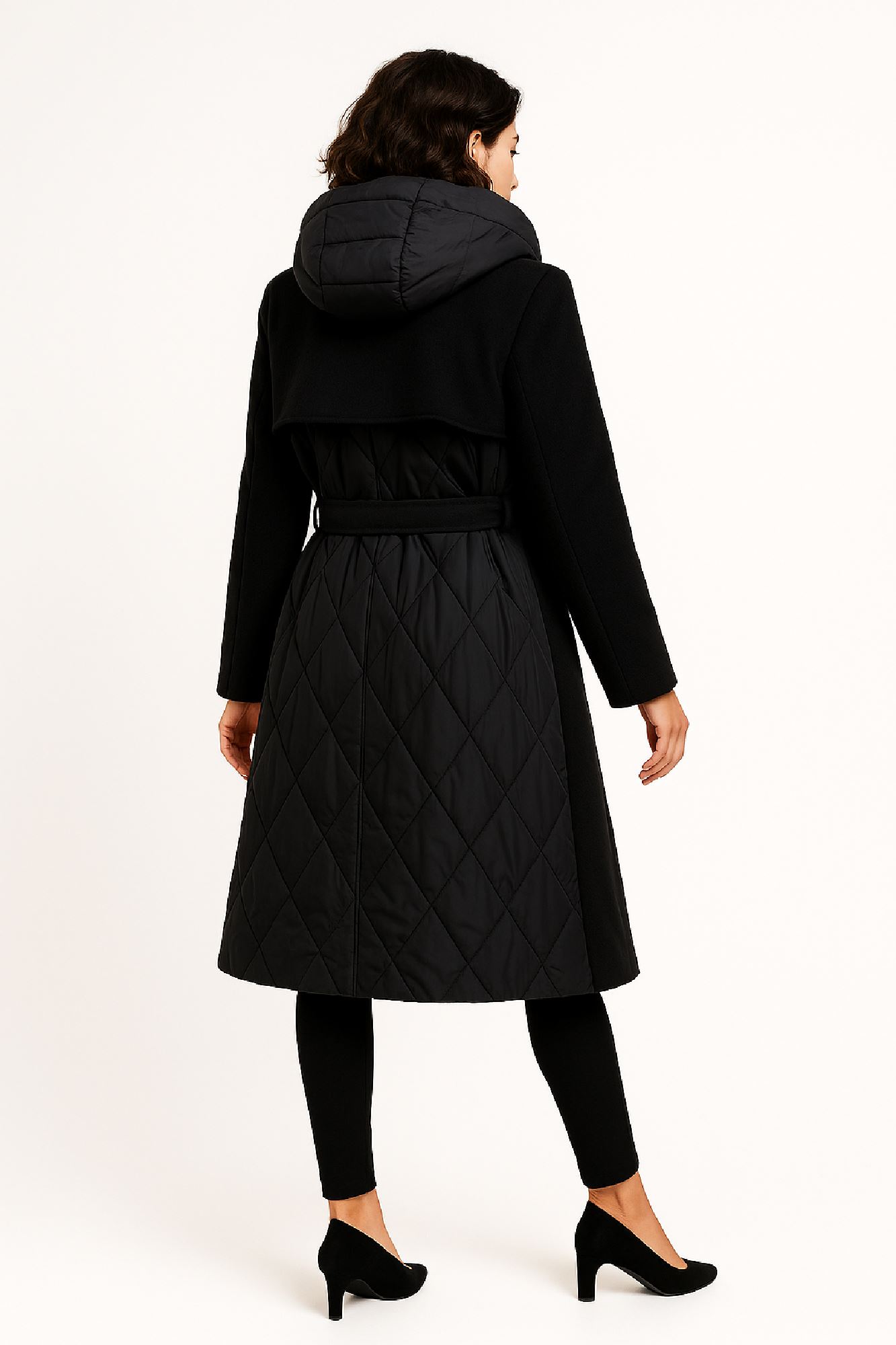 Picture of Long Quilted Belted Coat with Hood