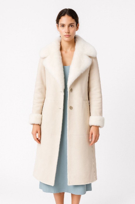 Picture of Long Shearling Coat with Statement Collar